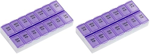 Image of Ezy Dose Weekly (7-Day) AM /PM Pill Organizer, Vitamin Case, and Medicine Box, Medium Compartments, 2 Times a Day, Purple (Pack of 2)