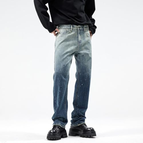 Jeans Pants Trouser Denim Spring and Autumn Gradient Loose Classic Trendy Ink Dot Wide Leg Long2