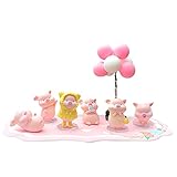 Lucky Piggy Toy Car Ornaments,6PCS Cute Pig with Balloon Car Dashboard Decorations Bobble Shaking Head Pig Doll Desktop Toy Dolls, Car Interior Accessories,Perfect for Home,Kitchen,Office Decorations