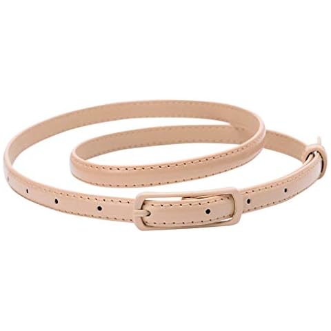 Selighting Womens Faux Leather Skinny Belts for Dresses - Khaki, One Size Cover