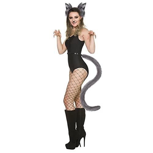 JIAHG Halloween Kostüme Plüsch Katzenohren katzenschwanz Cosplay Set katzenschwanz und Ohren Katzenohren Ohren Haarspange Headwear Damen Halloween Fasching Karneval Cosplay Frauen