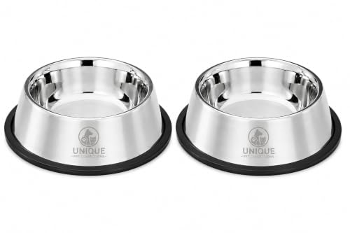 Image of Unique Pet Collections Stainless Steel Pet Feeding Bowls for Dogs and Cats | Set of 2 | 700 ml Each | Dry Kibble, Wet Food, Water Bowl | No-Tip, Non Sliding Design | Dishwasher Safe
