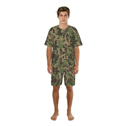 Pijama corto de hombre con camuflaje verde ideal para noches de verano y días de descanso