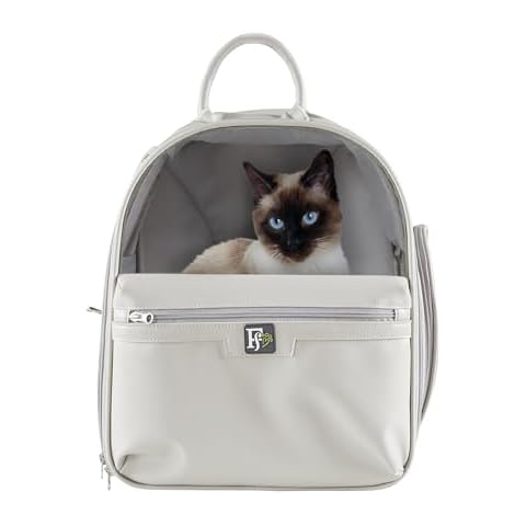 Friends Forever Cat Backpack, Dog Carrier for Small Dogs Travel Bag with Padded Straps, Removable Sherpa Mat, Fully Ventilated, Front Viewing Window, Grey Cover