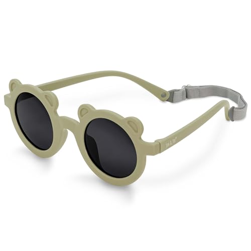 Jan & Jul Baby und Kinder Polarisierte Sonnenbrille mit Band für Jungen 100% UV Schutz (Mittel: 2-6 Jahre Bären Fungläser: Oliv-Khaki)