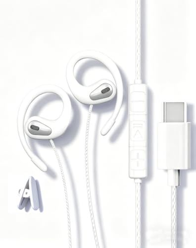 Écouteurs ouverts USB C pour iPhone 16 et Samsung S26 avec micro blanc