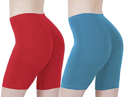 Image of Buy That Trendz Cotton Lycra Tight Fit Stretchable Cycling Shorts Womens | Shorties for Active wear /Exercise /Workout /Yoga /Gym /Cycle /Running Red Grey Combo Pack of 2
