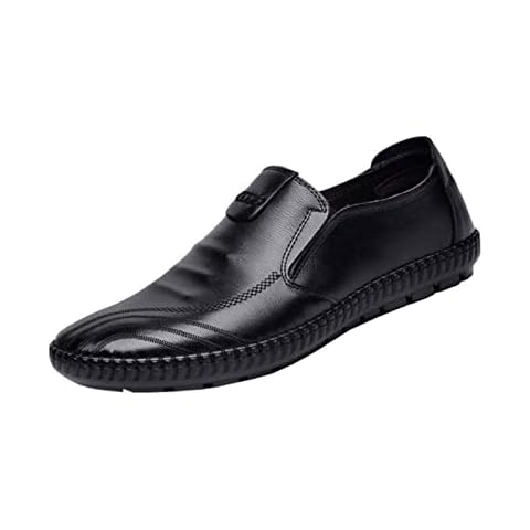 Mens Loafers Leather Moccasins Handmade Office Shoes Flat Driving Loafer Soft Casual Shoe Comfy Slip-on Business Shoes Black Cover