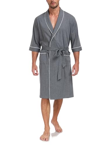 Image of COLORFULLEAF 100% Cotton Men's Bathrobes Summer Kimono Short Sleeve Lightweight Soft Breathable Spa Robe for Men