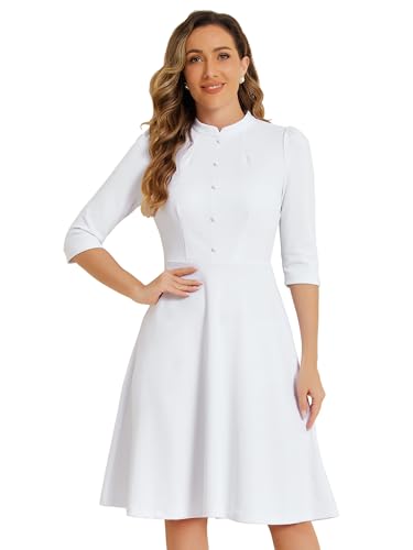 Allegra K Work Dresses for Women 2025 Vintage 3/4 Sleeve Church Semi Formal Fit and Flare Dress