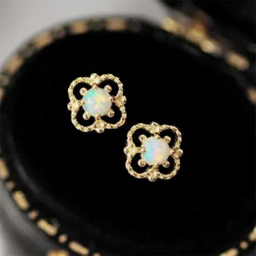 Hermosos aretes chapados en Oro Amarillo de 18 k con ópalo de Fuego Blanco, Regalo de Boda, un par