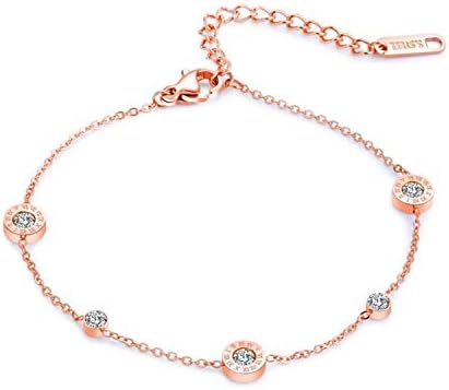 CANEER Rose Gold Anklets for Women, Summer Fashion Simple Titanium Steel Roman Mathematics Foot Chain Jewelry (B)