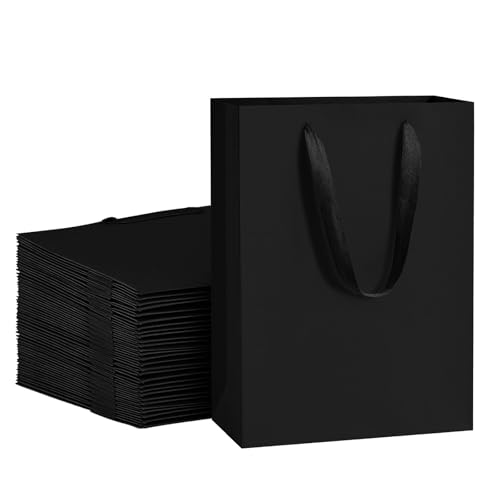 BagDream Black Gift Bags 25 Pack 10.6x3.1x8.3 Heavy Duty Kraft Paper Bags with Handles for Boutique, Wedding Party Favor Bags, Grocery Retail Merchandise Bags Medium Gift Paper Sacks