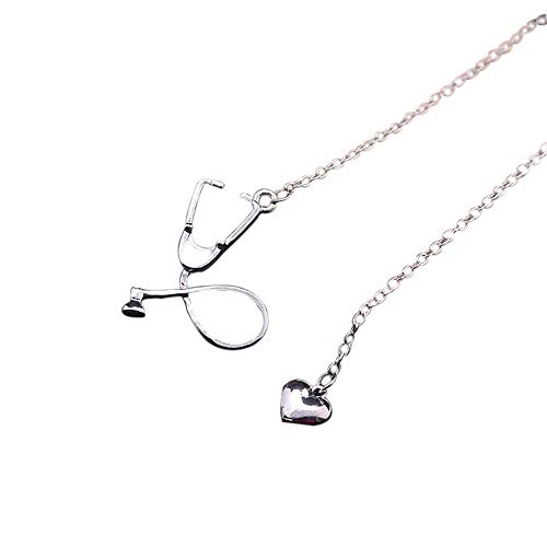 Collar con colgante de corazón de estetoscopio para mujer y hombre, cadena de aleación, unisex, bonito