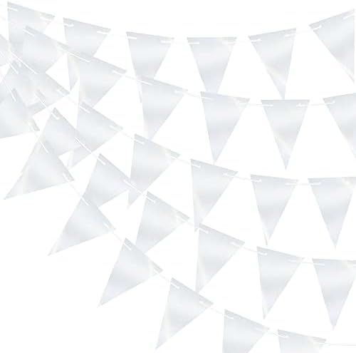 G2PLUS 12M White Paper Bunting Banner - 60PCS Triangle Flag Garland - 9.5x14CM Bunting Pennant Banner for Birthday Wedding Party Supplies Decoration
