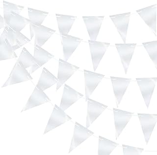 G2PLUS 12M White Paper Bunting Banner - 60PCS Triangle Flag Garland - 9.5x14CM Bunting Pennant Banner for Birthday Wedding Party Supplies Decoration