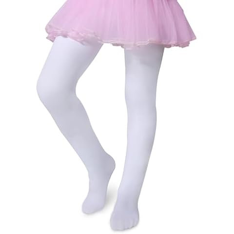 Henwarry Girls 80D Soft Tights Semi Opaque Footed Microfiber Tights (US, Age, 11 Years, 13 Years, A03-White) Cover