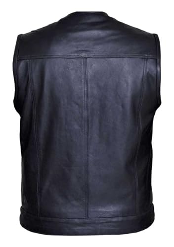 Derringer Men's Runner Premium Motorcycle Biker Leather SOA Style Vest, Black3