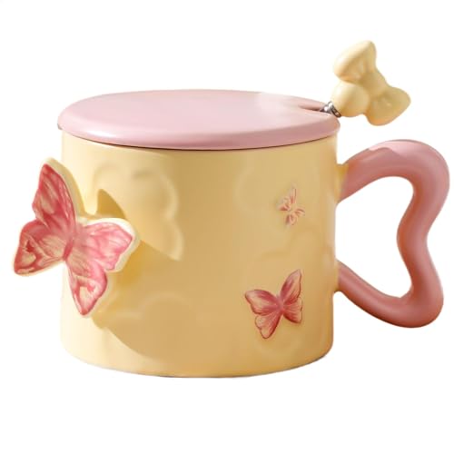 Vgvgaj Taza de mariposas, tazas de mariposas, Tazas de café de cerámica Butterfly, 12 oz con bebidas en la tapa para la vida familiar Family Cafe Restaurant Hotel
