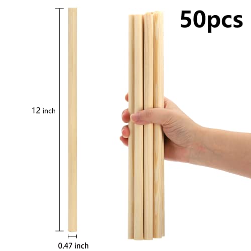 ZENFUN 50 Pcs Wooden Dowel Rods, 12mm x 30CM Unfinished Pine Wood Sticks - Image 2