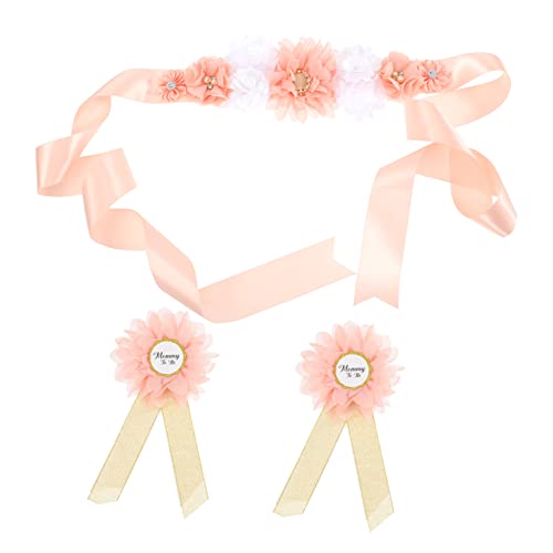 Ciieeo Pregnancy Flower Sash Belt for Mommy to Be Daddy Corsage Mom Present Set