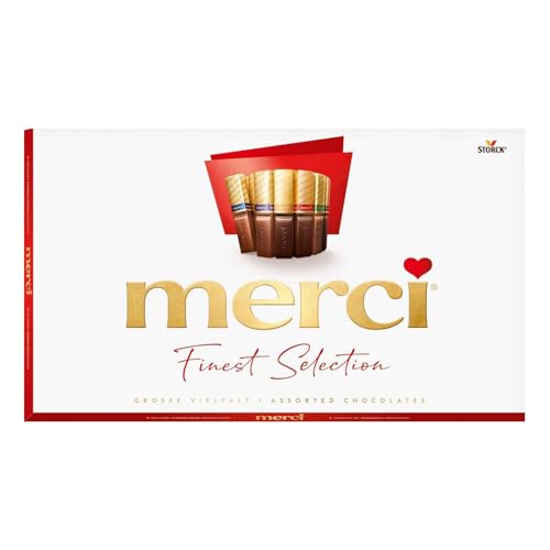 merci Finest Selection Gran Variedad – 400 g – Caja de Bombones para Regalar – Surtido de 8 Especialidades de Chocolate con y sin Relleno – Selección Premium – Sin Gluten y Aptos para Vegetarianos