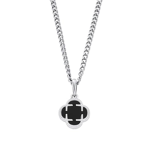 CRAFTD - Black Clover Stone Pendant Necklace - 18K Gold & 316L Stainless Steel - 20.5" Cuban Chain with 15MM x 15MM Pendant - Waterproof, Heat & Sweat Resistant - Gifts for Men - Men's Jewelry