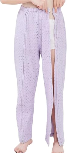 女性と男性用 失禁パンツ ジッパー付き患者パンツ 寝たきり患者服 リハビリズボン 長時間寝たきり 車椅子 障害者 高齢者用(Blue(men),S)