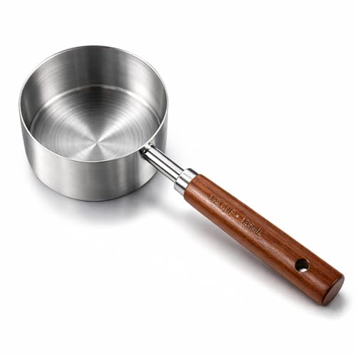 Vaso medidor 1/2 taza acero inox y madera miniatura 1