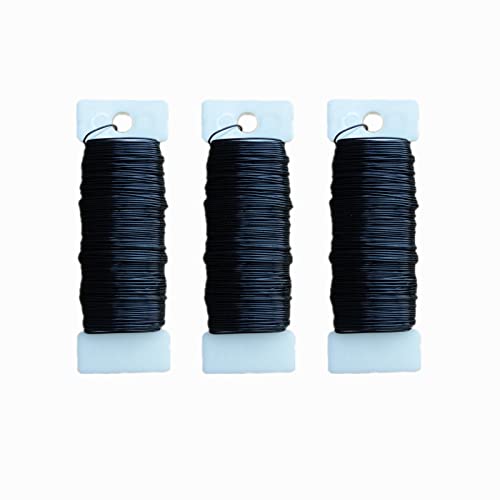 Transun Moo 3 Rolls 22 Gauge Black Paddle Wire Flexible Floral Wire for Flower Arrangement, Wreath, Garland