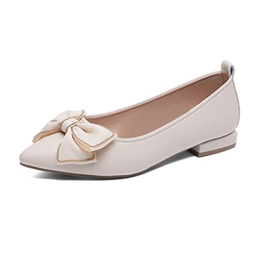 FYS Women Pointed Toe Block Low Heel Bow Pumps Slip on Flats Ballets Dress Dance Party Shoes Size 4-15 US