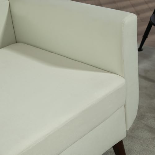 HOMCOM 2 Seater Sofa, Modern Tufted Fabric Couch, Upholstered Loveseat with Wood Legs for Small Space, Living Room, Bedroom, Office, Cream White - Image 8