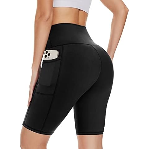 DDOBB Cycling Shorts Women with Pockets High Wasit Gym Shorts Tummy Control Tights Soft Strech Pants Cover