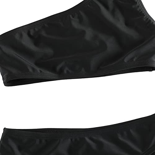 Image of DUSISHIDAN Girls Solid Color One Shoulder Bikini