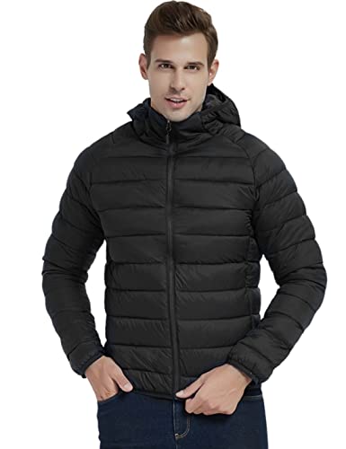 Kinkia Men's Lightweight Puffer Jacket Ultra Soft Warm Waterproof Quilted Hooded Outwear Coat