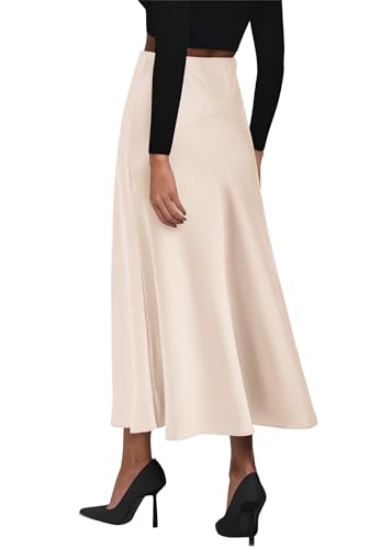 Image of KIRUNDO Women's Satin Maxi Skirt 2026 Summer Fall Trendy High Waisted Wedding Cocktail Party Work Silk A-Line Formal Skirts