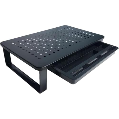 机上台 ディスプレイスタンド 収納モニター台 ディスプレイラック 机上ラック 卓上ラック 鉄製モニタースタンド 高さ調整可能 放熱対策 通気性よい 引き出し 金属 (2)