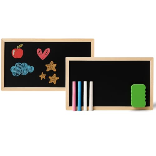 PARENCE.- Set de 2 sets 3 en 1 para la escuela y el ocio - Set de pizarra con esponja y tiza que se pueden limpiar - Versátil, fácil de usar y transportar - 2 piezas de 28x15cm
