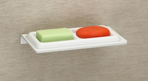 Image of HAPPI Unbreakable Acrylic Square Shape Double Soap Dish, Soap Stand, Soap Case, Soap Holder Stand Wall Mounted for Bathroom (White)
