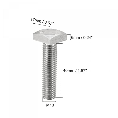 Image of uxcell Square Head Bolt, 5pcs M10x40mm Fully Thread 304 Stainless Steel Grade C Square Machine Screws
