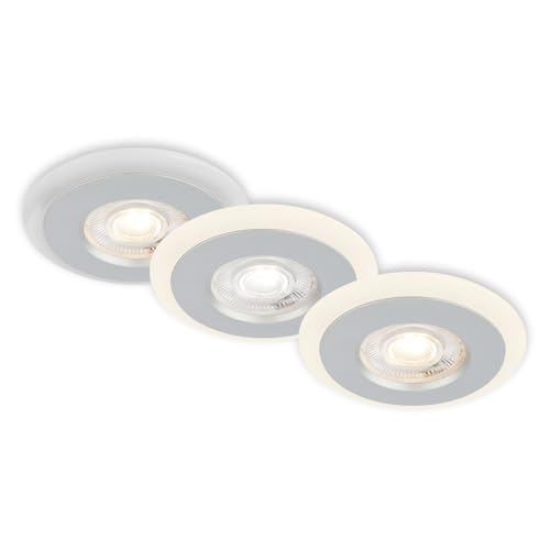 Briloner Leuchten - 3er Set Einbauleuchten Decke LED, LED Lichtring, Einbaulampen flach, Einbaustrahler Bad, Badeinbaustrahler IP44, Chrom-Matt, 84x34 mm (DxH)
