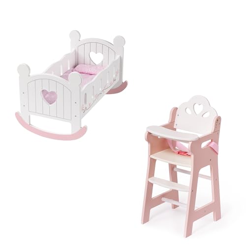 Amazon.com: ROBOTIME Baby Doll Cradle and High Chair Set, Wooden
