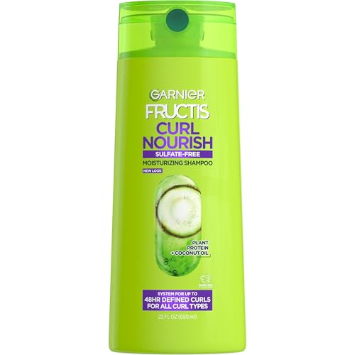 Garnier Fructis Curl Nourish Shampoo, Curly Hair Shampoo with Coconut Oil and Plant Protein, Up to 48HR Defined Curls for all Curl Types, 22 Fl Oz (Packaging May Vary)