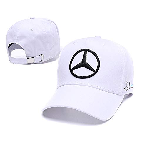 Enseng Car Logo Adjustable Baseball Hat, Unisex Hat Travel Cap Car Racing Motor Cap for Benz (White)