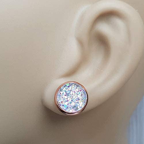 Opal on Rose Gold - Druzy Stud Earrings - Hypoallergenic Posts