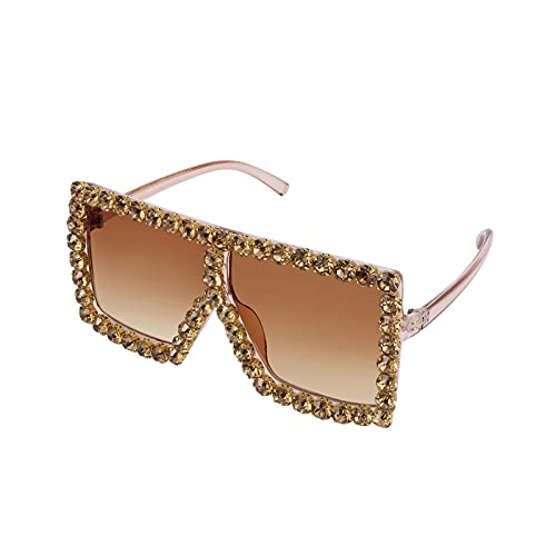 FEISEDY Oversized Sparkling Crystal Sunglasses Disco Diamond Flat Top Fashion Square Large Shades B2782