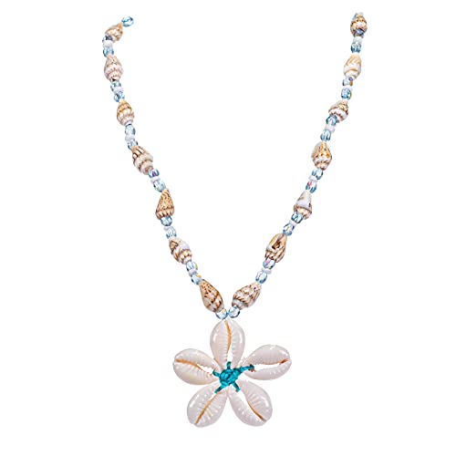 Bluerica Cowrie Shells Flower On Nassa & Puka Shell Beads Necklace (Blue) #TOP17
