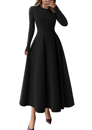 PRETTYGARDEN Cocktail Dresses for Women 2025 Elegant Classy Fall Long Sleeve Midi A Line Flowy Modest Winter Party Dress