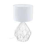 Couleur: Blanc Eglo Lampe de table Pedregal 1, lampe vintage 1 flamme, style industriel et rétro, lampe de chevet en acier et textile blanc et chrome, lampe avec interrupteur, douille E27