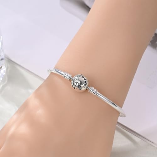 Image of 925 Sterling Silver Snake Chain Bracelets Fit Pandora Charms,Heart Clasp Bracelets Perfect For Any Glamour Gift for Women with 5 A Cubic Zirconia